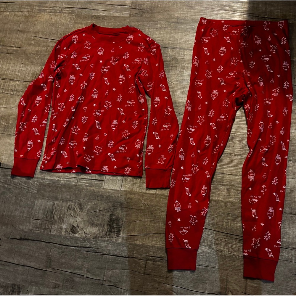 Christmas Pajamas Set Women Red Gingerbread Stocking Print Long Sleeve‎ Pants
